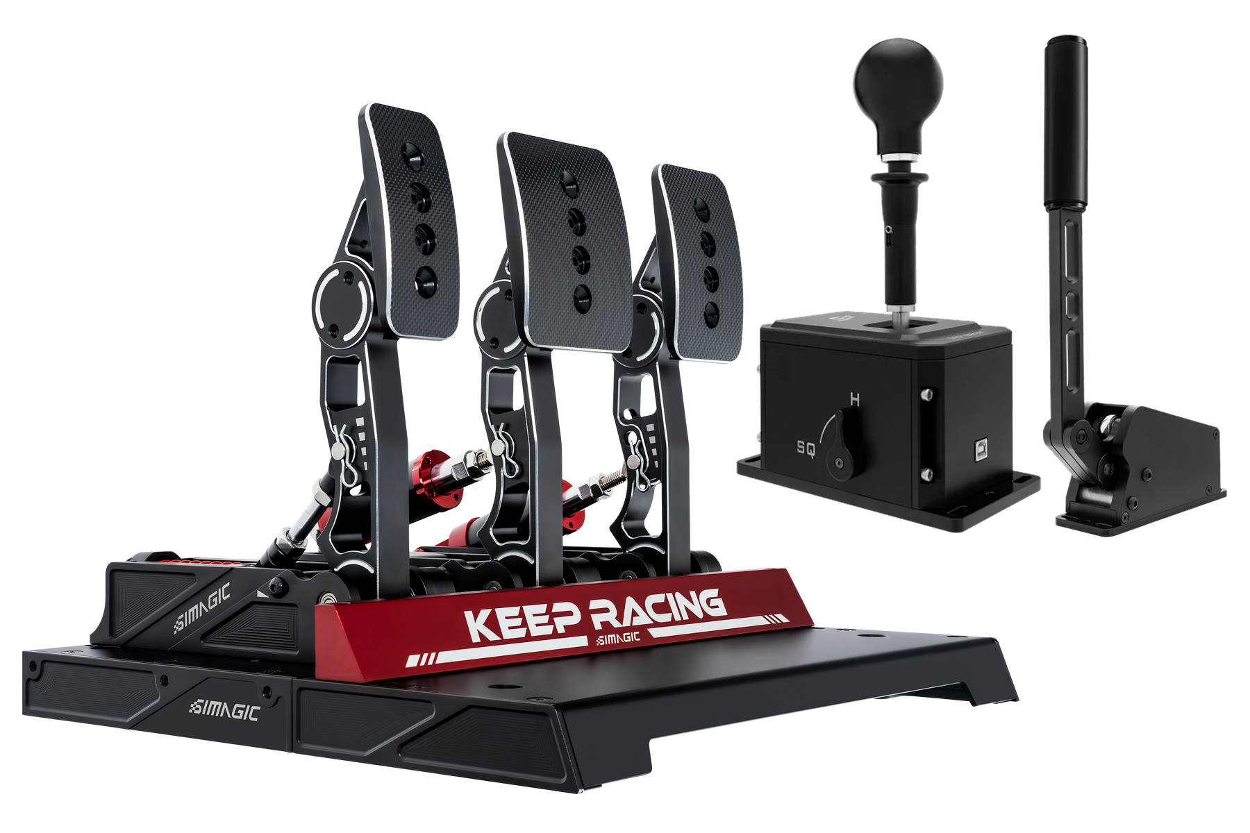 Simagic P1000-3 Pedal Set, DS-8X Shifter & TB-1 Handbrake Bundle Simagic P1000-3 Pedal Set, DS-8X Shifter & TB-1 Handbrake Bundle