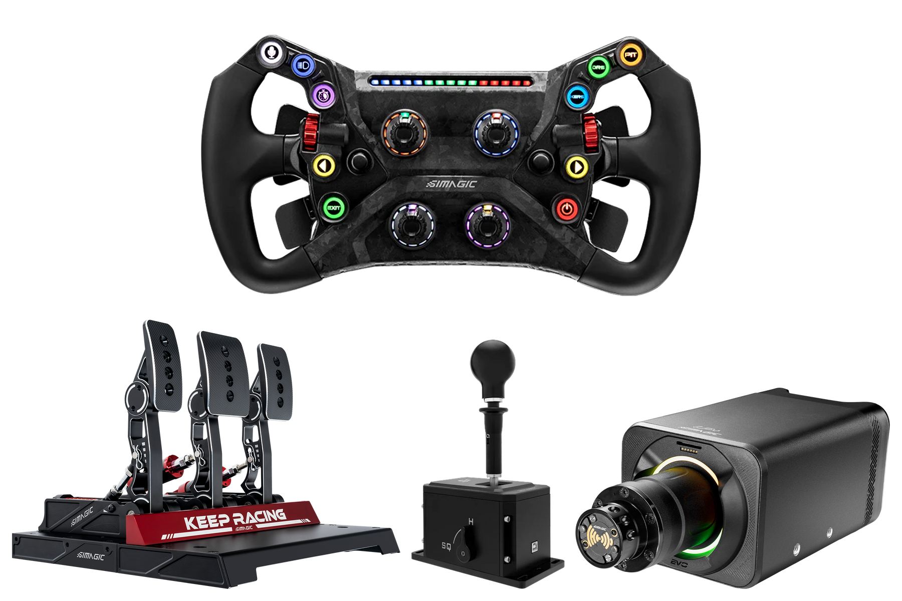 Simagic Alpha EVO Pro 18Nm Wheel Base, GT NEO Steering Wheel P1000 Pedal Set and Shifter Bundle